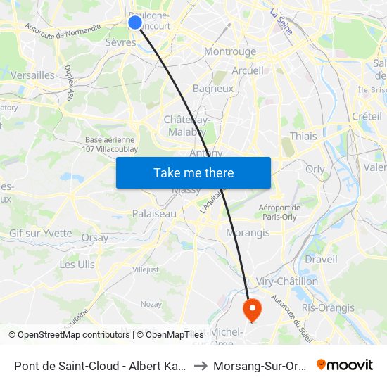 Pont de Saint-Cloud - Albert Kahn to Morsang-Sur-Orge map