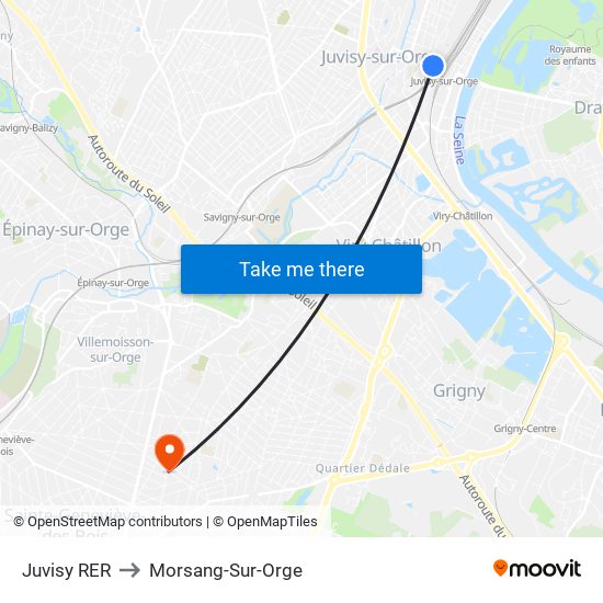 Juvisy RER to Morsang-Sur-Orge map