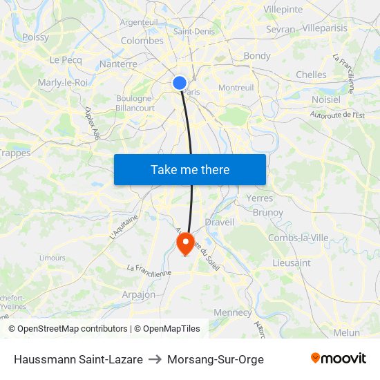 Haussmann Saint-Lazare to Morsang-Sur-Orge map