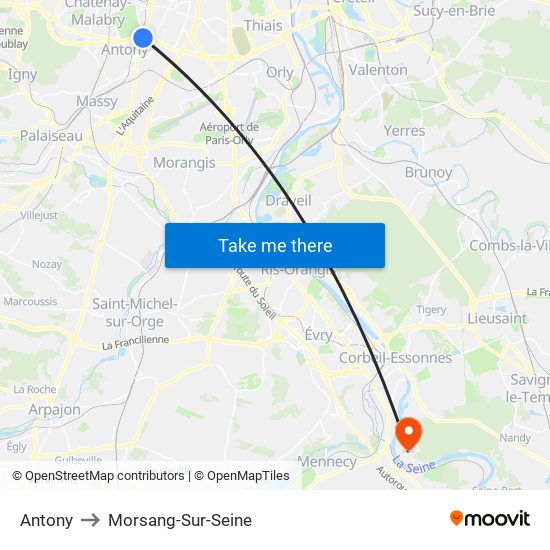 Antony to Morsang-Sur-Seine map