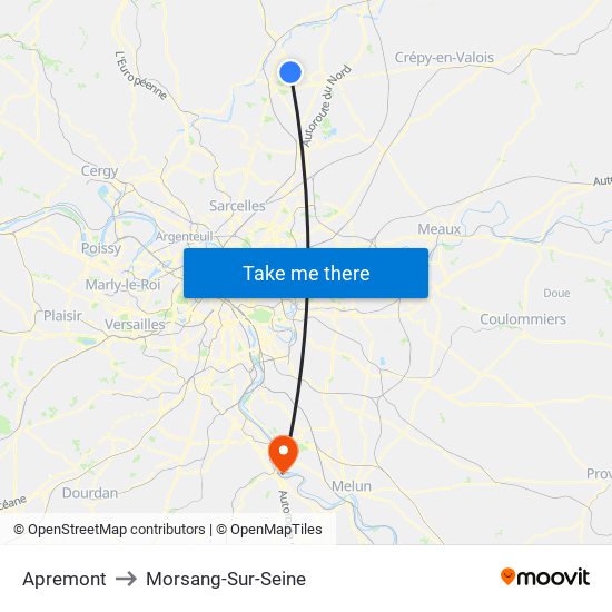 Apremont to Morsang-Sur-Seine map