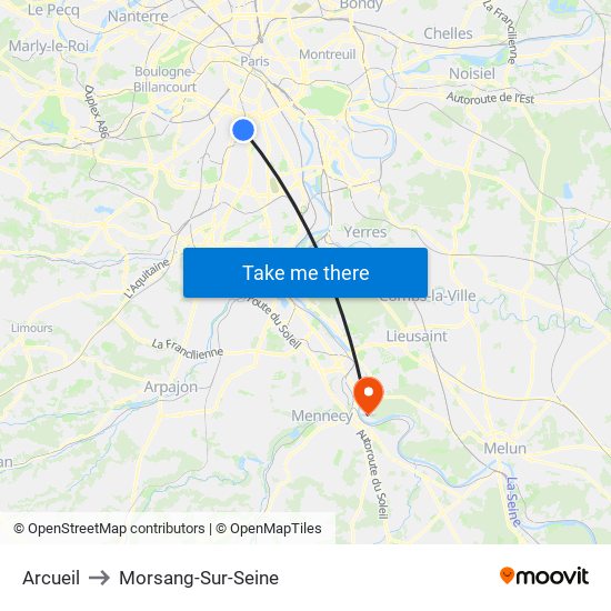 Arcueil to Morsang-Sur-Seine map