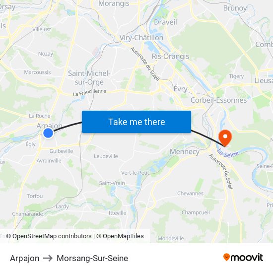 Arpajon to Morsang-Sur-Seine map