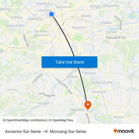 Asnieres-Sur-Seine to Morsang-Sur-Seine map