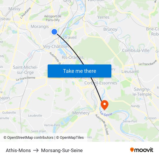 Athis-Mons to Morsang-Sur-Seine map