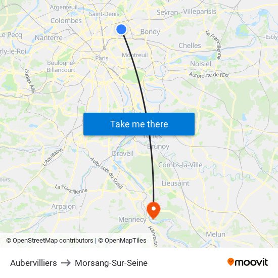 Aubervilliers to Morsang-Sur-Seine map