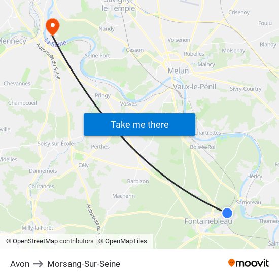Avon to Morsang-Sur-Seine map