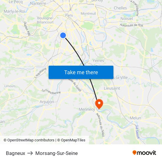 Bagneux to Morsang-Sur-Seine map