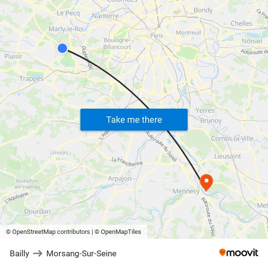 Bailly to Morsang-Sur-Seine map