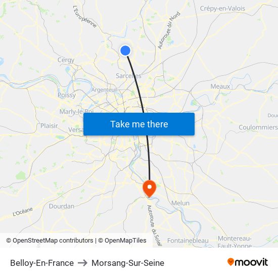 Belloy-En-France to Morsang-Sur-Seine map