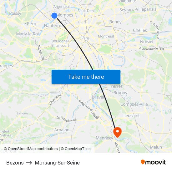 Bezons to Morsang-Sur-Seine map