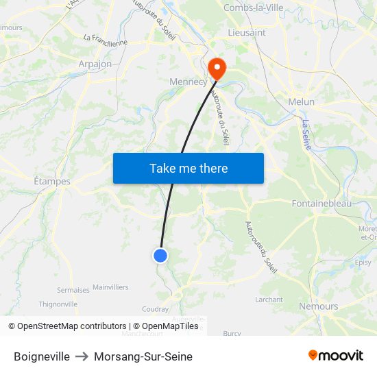Boigneville to Morsang-Sur-Seine map