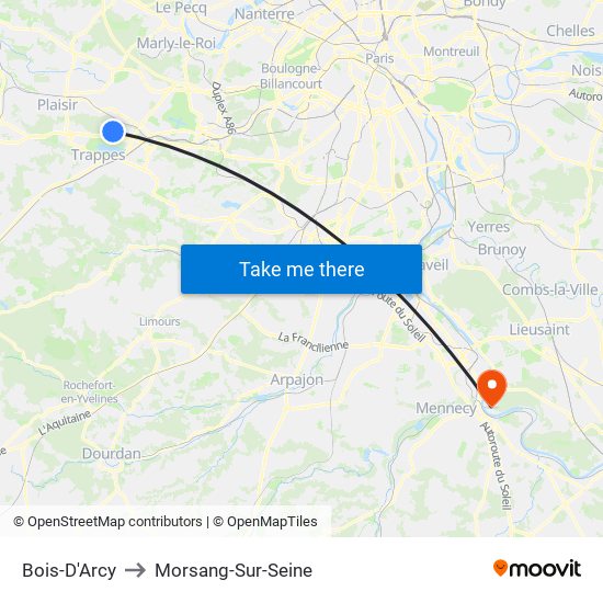 Bois-D'Arcy to Morsang-Sur-Seine map