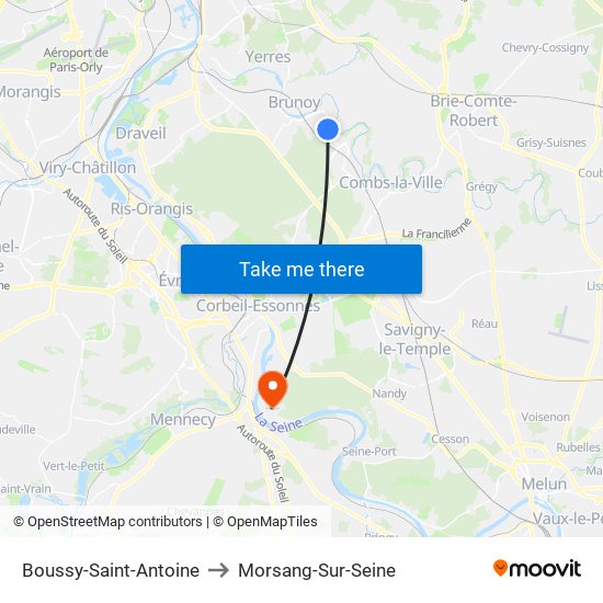 Boussy-Saint-Antoine to Morsang-Sur-Seine map