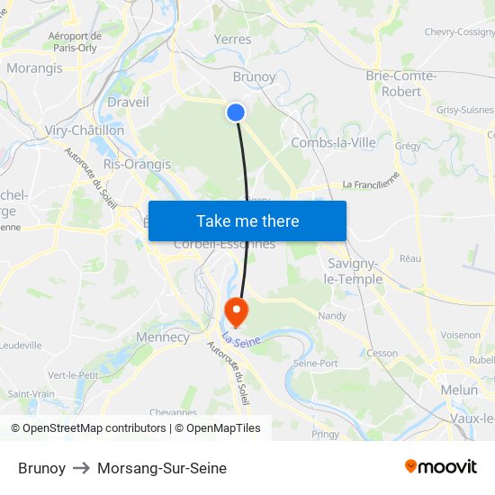 Brunoy to Morsang-Sur-Seine map