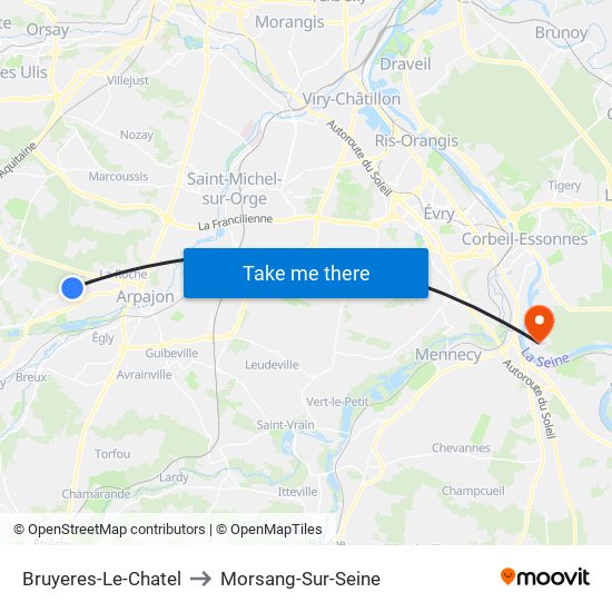 Bruyeres-Le-Chatel to Morsang-Sur-Seine map