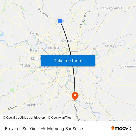 Bruyeres-Sur-Oise to Morsang-Sur-Seine map