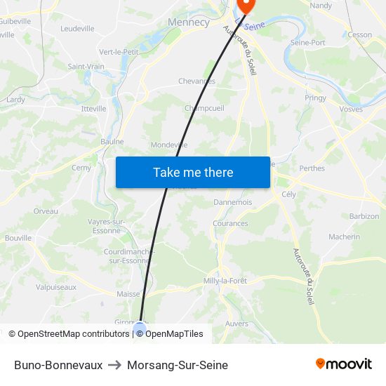 Buno-Bonnevaux to Morsang-Sur-Seine map