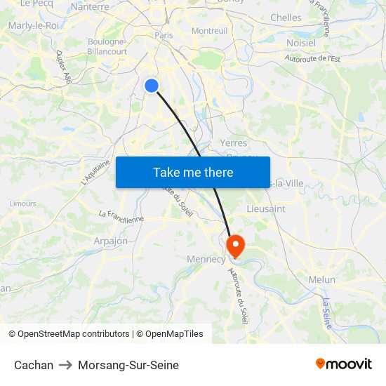 Cachan to Morsang-Sur-Seine map