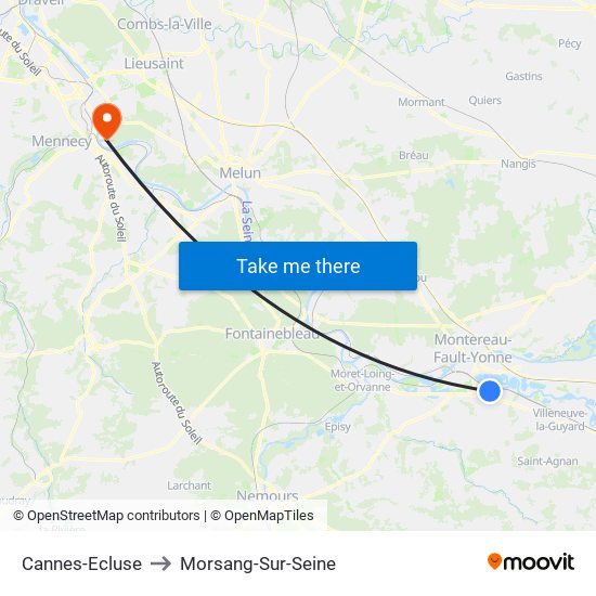 Cannes-Ecluse to Morsang-Sur-Seine map