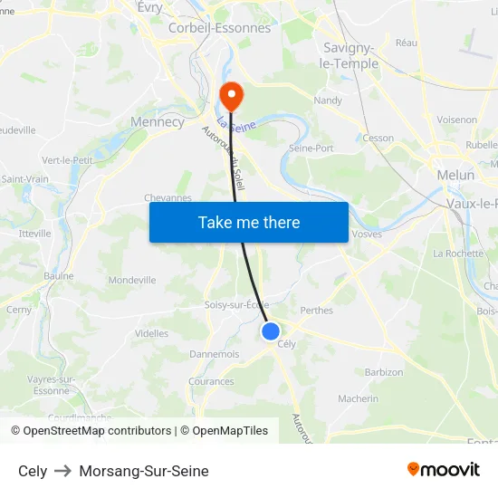 Cely to Morsang-Sur-Seine map