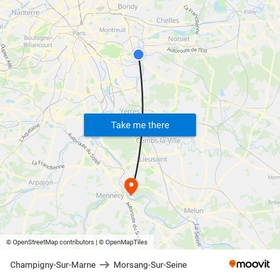 Champigny-Sur-Marne to Morsang-Sur-Seine map