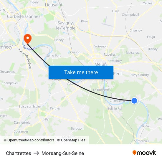 Chartrettes to Morsang-Sur-Seine map