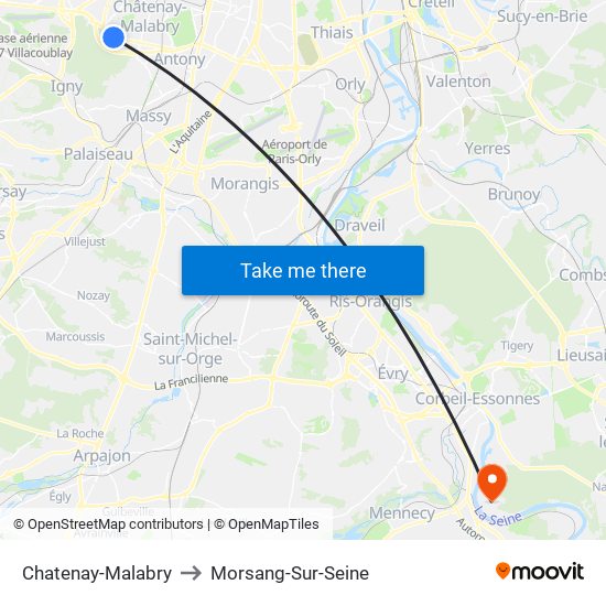 Chatenay-Malabry to Morsang-Sur-Seine map