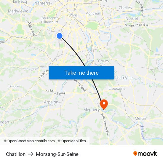 Chatillon to Morsang-Sur-Seine map