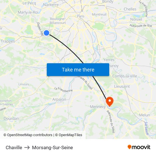 Chaville to Morsang-Sur-Seine map