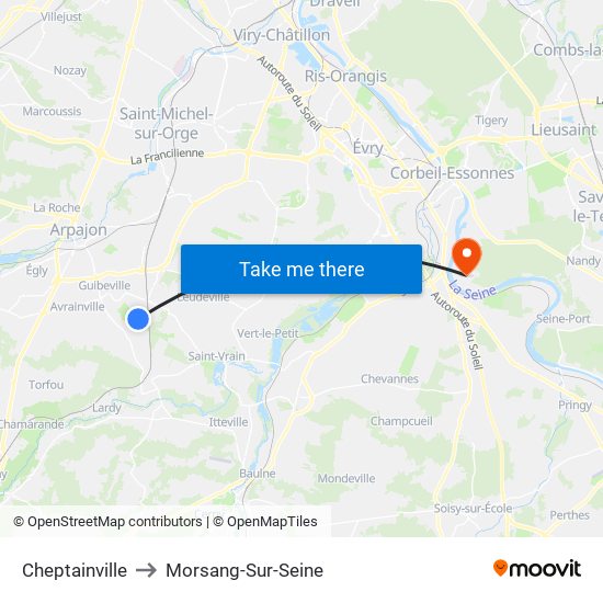 Cheptainville to Morsang-Sur-Seine map