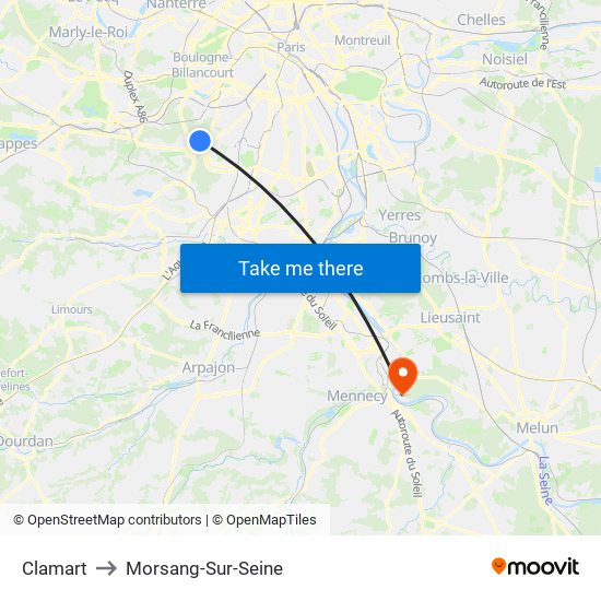 Clamart to Morsang-Sur-Seine map