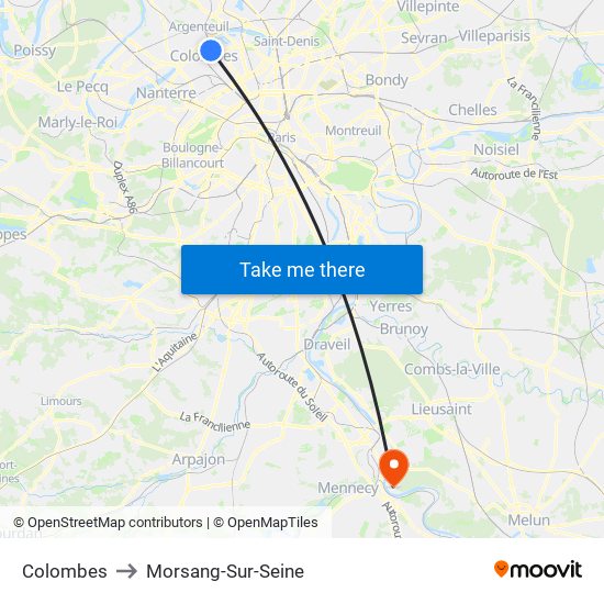 Colombes to Morsang-Sur-Seine map