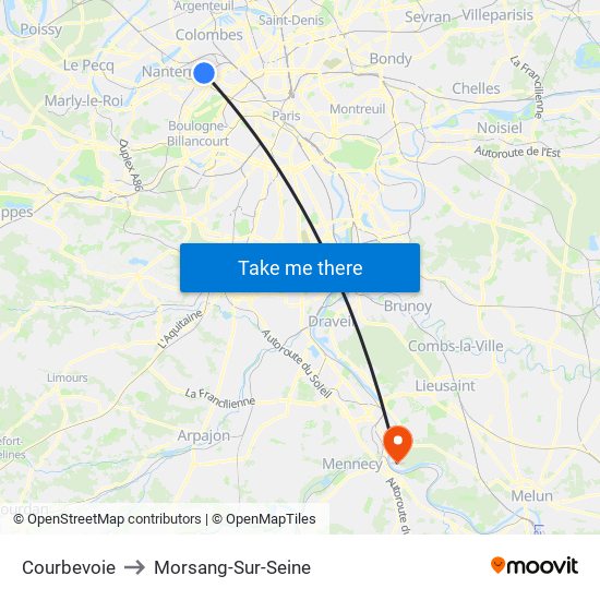 Courbevoie to Morsang-Sur-Seine map