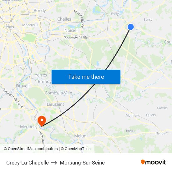 Crecy-La-Chapelle to Morsang-Sur-Seine map
