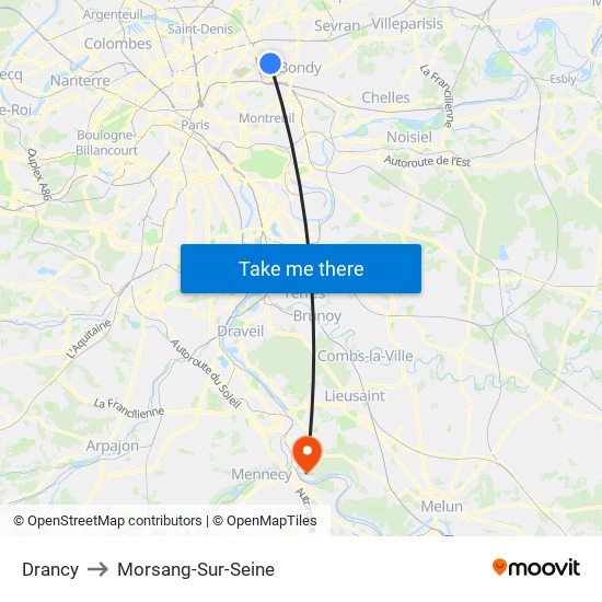 Drancy to Morsang-Sur-Seine map