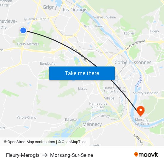 Fleury-Merogis to Morsang-Sur-Seine map