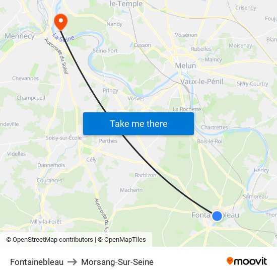 Fontainebleau to Morsang-Sur-Seine map