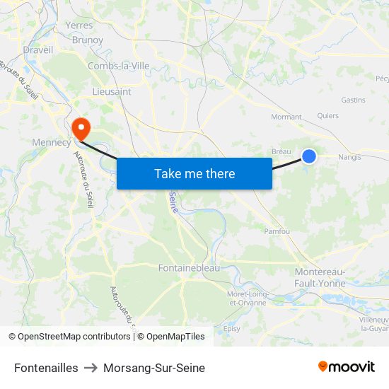Fontenailles to Morsang-Sur-Seine map