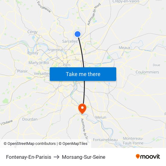 Fontenay-En-Parisis to Morsang-Sur-Seine map