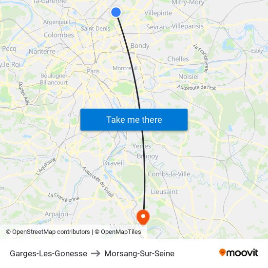 Garges-Les-Gonesse to Morsang-Sur-Seine map