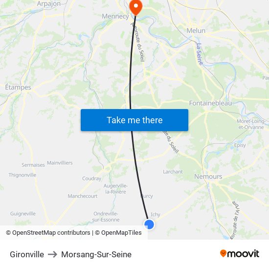 Gironville to Morsang-Sur-Seine map