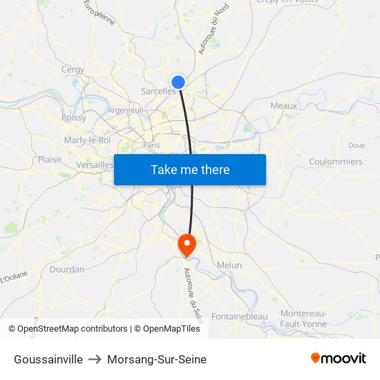 Goussainville to Morsang-Sur-Seine map