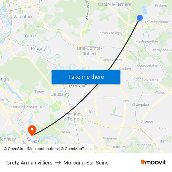 Gretz-Armainvilliers to Morsang-Sur-Seine map