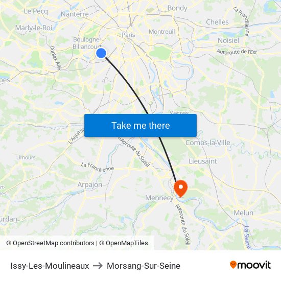 Issy-Les-Moulineaux to Morsang-Sur-Seine map