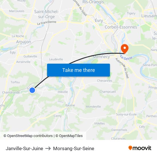 Janville-Sur-Juine to Morsang-Sur-Seine map