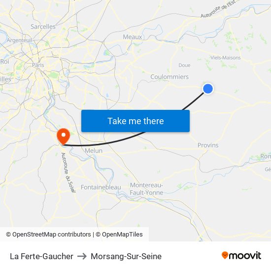 La Ferte-Gaucher to Morsang-Sur-Seine map