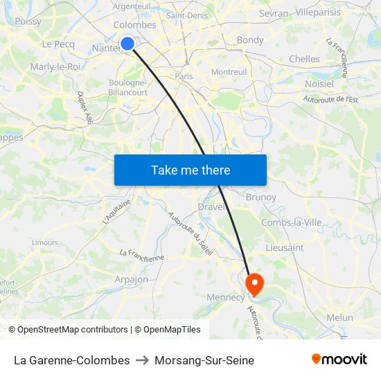 La Garenne-Colombes to Morsang-Sur-Seine map