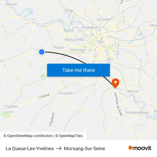 La Queue-Les-Yvelines to Morsang-Sur-Seine map