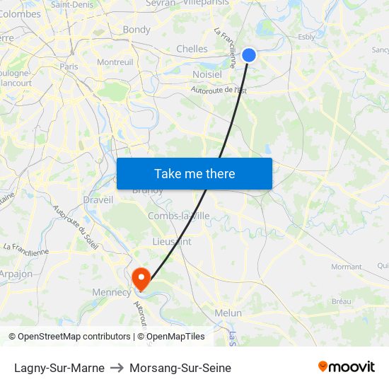 Lagny-Sur-Marne to Morsang-Sur-Seine map